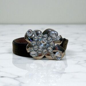 Women’s Vintage Justin Brand Authentic Alligator Belt With Crystal Floral Buckle